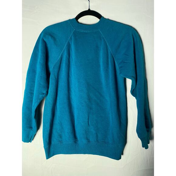 Vintage Hanes "In Tune" Graphic Print Blue Teal Crewneck Sweater Women's Small - Picture 2 of 2
